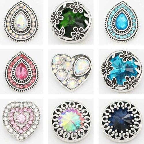 Water drop Love Rhinestone Flower 20mm Metal snap button jewelry DIY bracelet KD1044