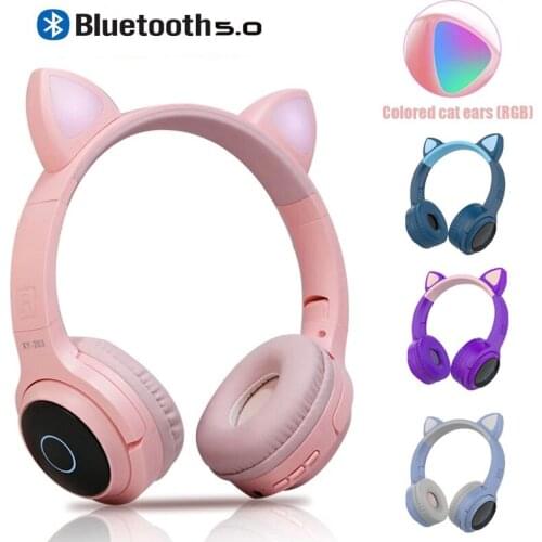 Cute Cat LED Bluetooth Wireless Headphone With Microphone Kid Girl Game Headset Music Stereo Helmet For Phone Xiaomi Child Gift