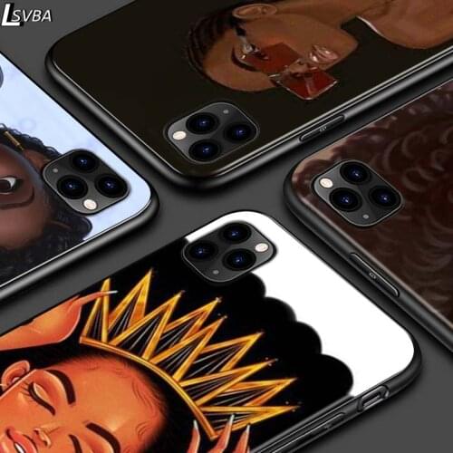 Cute Girl Cartoon For iPhone 12 Pro Max Mini 11 Pro XS Max X XR 6S 6 7 8 Plus 5S Bright Black Phone Case
