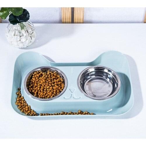 3 Colors Cat Bowl Hot Sale Cute Cat Face Styling Pet Bowl Non-slip Duble Bowl Dog Food Water Elevated Feeder
