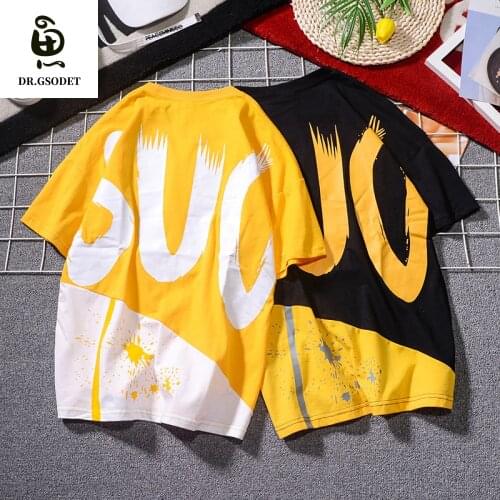 GSODET Summer Mens T-Shirt Cotton Color Contrast Korean Couple Loose O-Neck Sports Casual Short-Sleeved Large Size Top