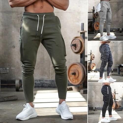 MenS Fitness Pants Sports Tapered Sports Pants with Zipper Pockets Running Training Pants