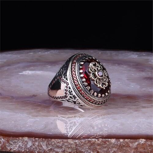 Red Zircon 925 Sterling 925 K Silver Men 'S Ring