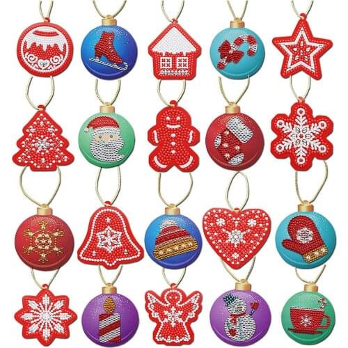 20pcs Christmas DIY Diamond Painting Tags Embroidery Mosaic Hanging Pendant for Handcraft Cards Christmas Tree Family Decoration