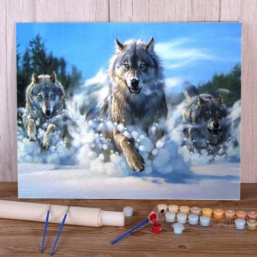 Wolf Animal Winter Coloring By Numbers Painting Set Acrylic Paints 40*50 Canvas Pictures Decoration For Adults Art