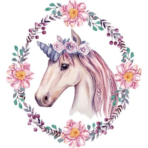 NEW Unicorn Wreath Kids Decal- Heat Transfer Patches Washable Denim Stickers Parches Diy Custom
