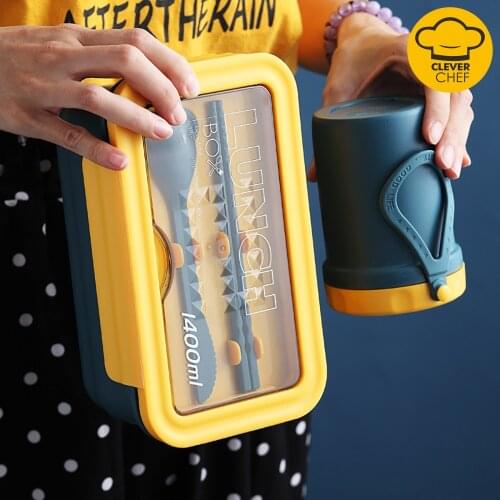 New Microwave Lunch Containers Box with Compartments Bento Box Japanese Style Leakproof Food Container for Kids with Tableware