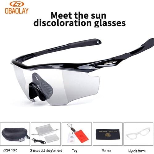 OBAOLAY Photochromic Cycling Glasses Bicycle Polarized Glasses Men Women Sunglasses Road Bike Eyewear Protection Goggles UV400