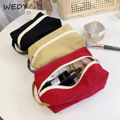 Solid Color Square Cosmetic Bag Women Canvas Travel Makeup Bag Organizer Zipper Beauty Pouch Lady Portable Toiletry Storage Bag