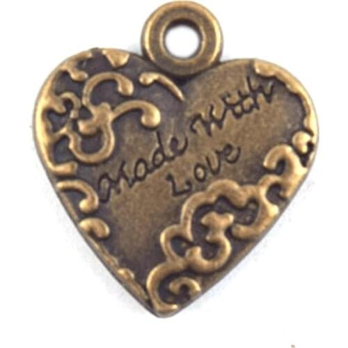 Wholesale Bronze Heart Made With Love Pendant Small Necklace Alloy Jewelry Accessories Supplier 50pcs/lot