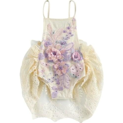 0-24M Summer Infant Baby Girl Clothing Sweet Lace Crochet Backless Lace-Up Romper Embroidery Floral Suspender Jumpsuits