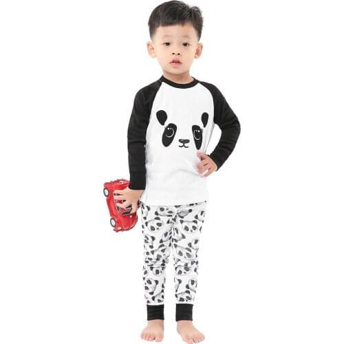 Kids Cotton Panda Sleepwear Children Unisex Pajamas Full Sleeve Homewear Cartoon 1-8 Years Girls Boys Pajamas Round Neck Knitted