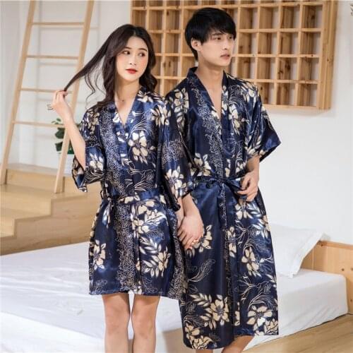 Kimono Pajamas Couples Homewear Flower Print Sleeping Robe Cosplay Costumes Japanese Clothes Christmas Present Geisha Okuni