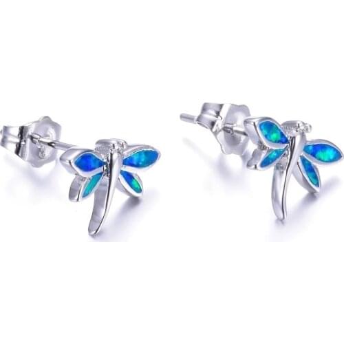 Charms Women Earrings Cute Dragonfly Animal Opal Earrings For Women Wedding Party Gift Ear Stud Jewelry Accessories