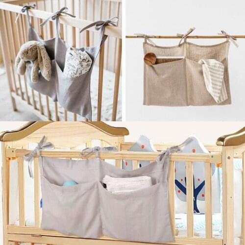 Baby Bed Hanging Storage Bags Cotton Linen Newborn Crib Organizer Toy Diaper Pocket for Infant Bedding Set Accessories Nappy Bag