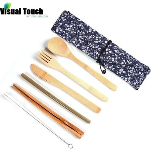 Portable Eco-friendly Tableware Wooden Cutlery Set Travel Utensils Biodegradable Wooden Dinnerware Outdoor Flatware Zero Waste