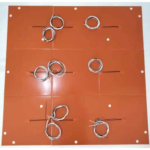 1000x1000mm Silicone Heater Divided 9pcs, All Holes 17mm, with 100K Thermistor, 350w@220v for Each Piece