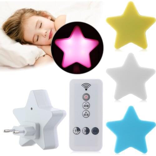 Cute LED Star Night Light Sensor Control Dimmable Lamp Remote Control US EU Plug Wall Lamp For Baby Bedroom