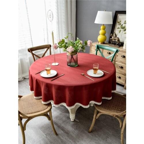 Lanke Linen Table Cloth Round Waterproof Oilproof With Tassel , Dining Tablecloth for Home Christmas Birthday Party