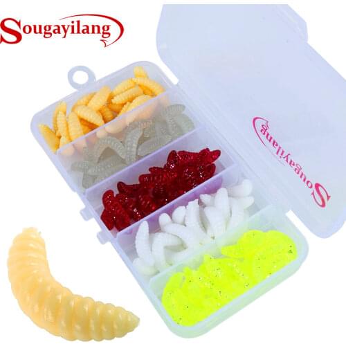 Sougayilang 100Pcs Soft Worm Artificial Baits with ABS Plastic Fishing Tackle Box Soft Fishing Lure Kit