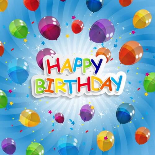 TR 8x8FT Happy Birthday Colorful Balloons Stars Blue Stripes Custom Photography Studio Background Backdrop Vinyl 240cm x 240cm