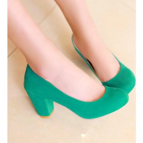 Sianie Tianie Faux Suede Green White Sexy Ladies Office Pumps Chunky High Heels Loafers Womens Slip-on Pumps Oversized 45 46 47