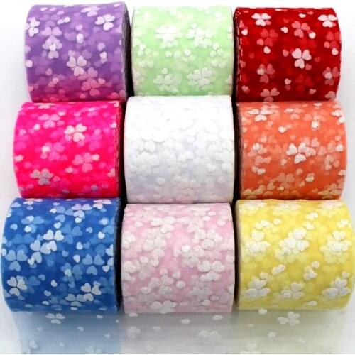 7cm 25 yards / volume heart shape flower tulle roll ribbon DIY handmade material headwear tutu decoration 70mm