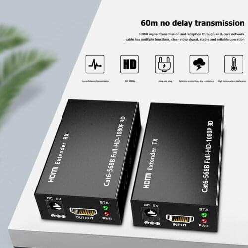 HDMI Extender over Cat5e Cat 6 Ethernet IP TCP signal HDMI to Lan Converter 1080p 3D HDMI Transmitter Receiver TX RX 60M