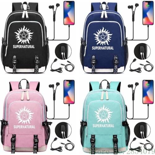 Supernatural SPN USB Laptop Backpack Fashion Men Women Outdoor Travel Shoulder Bags Student Schoolbag Bookbag