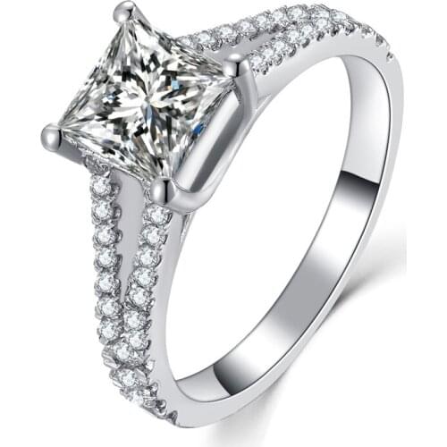 Florid 2Ct G-H Princess Cut Moissanite Ring Solid 925 Sterling Silver Ring White Gold Color Wedding Jewelry for Women