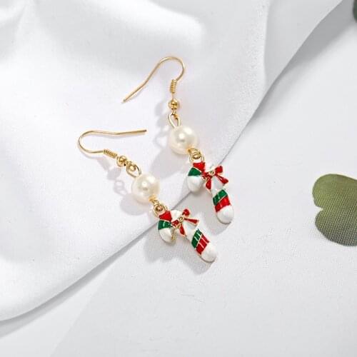 1 Pair Christmas Cane Earrings Dangle Earrings Faux Pearl Candy Cane Drop Earrings Pendant Earrings For Xmas