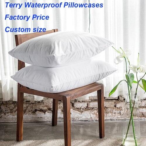 One Piece 50X70CM Waterproof Zippered Pillow Protector Bed Bug Pillow Cover Protects Against Dust Mite White Terry Pillowcase