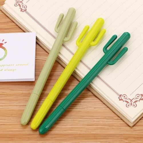 1 Pcs Green Cactus Gel Pen Kawaii Stationery Student Writing 0.5mm Black Ink Papelaria Escolar School Office Supplies