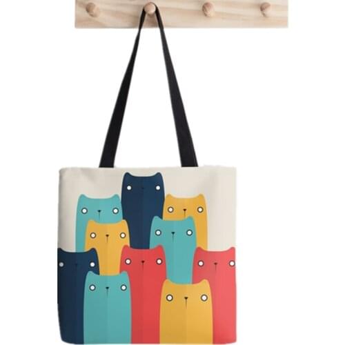 2021 Shopper Uneven cats Cartoons printed Tote Bag women Harajuku shopper handbag girl Shoulder shopping bag Lady Canvas Bag