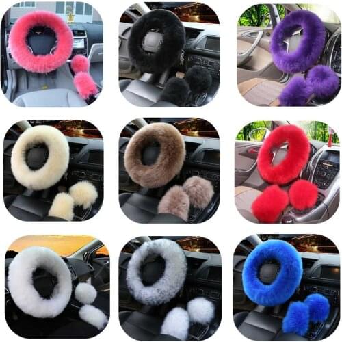 36-38 cm car handle cover purple red pink winter furry diameter for Most Standard Steering Wheels Com fortable Soft