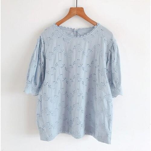 4 Colors-- Lamtrip O-Neck Hollow Out Embroidery Cotton Summer Short Sleeve Shirt Blouse 2021 New Preppy Style Top