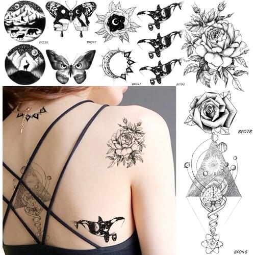 Baofuli Waterproof Temporary Tattoo Geometry Sticker Women Flower Fake Tattoo Butterfly Men Body Art Arm Sexy Black Tatoo Rose