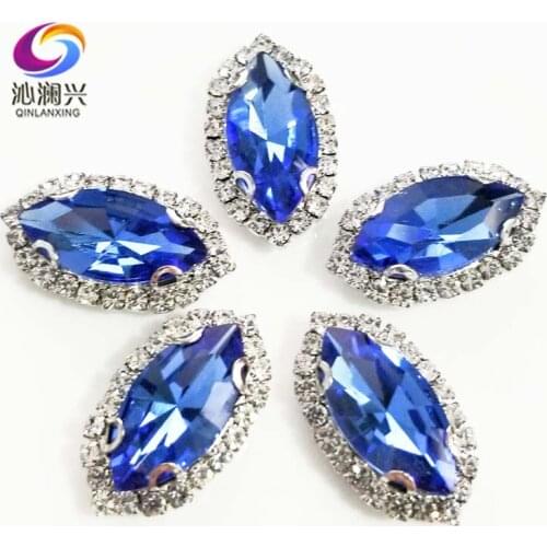 Free shipping Light blue eye shape Top grade Glass Crystal buckle,Sliver bottom sew on rhinestones,Diy/wedding decoration