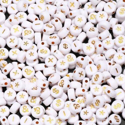 7mm Gold Mixed sign Letter Acrylic Beads Round Flat Symbol Loose Spacer Beads For Jewelry Making Handmade Diy Bracelet Necklace