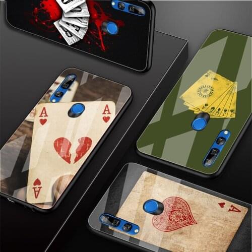 Poker Tempered Glass Phone Case For Huawei honor 8X 9 10i 20i 20Lite 20Pro 30 Pro Cover Shell