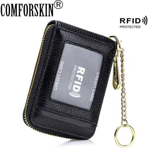 COMFORSKIN Genuine Leather RFID Protecting Card Wallet For Men New Arrivals Multi-function Business Card Holder Drop shipping