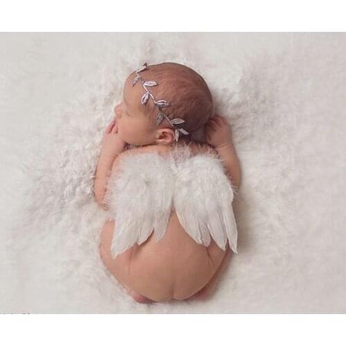 Childrens Angel Feather Wings Photo Props Baby Fashion Leaf Headband and Angel Feather Wings Set Photo Props