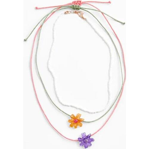 ZA Long Handmade Layered Purple Flower Beaded Womans Pendant Necklace Trendy Adjustable Acrylic Necklace Women Jewelry Gifts