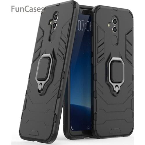 For Huawei Mate 20 Lite Case Cover Silicone TPU and Hard PC Luxury Armor Shockproof Metal Ring Holder Case for Mate 20 Lite
