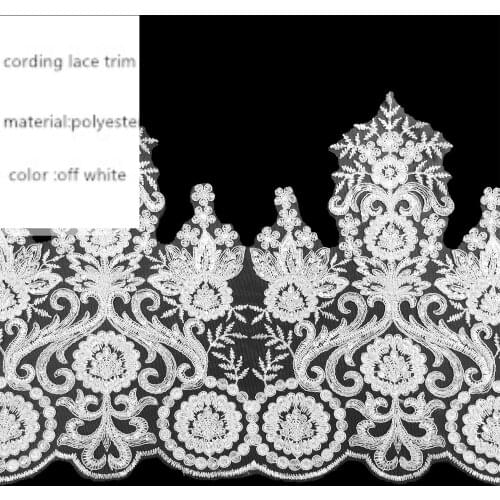 European-style embroidery cording lace trim for wedding dress polyester mesh embroidered sequin lace trim