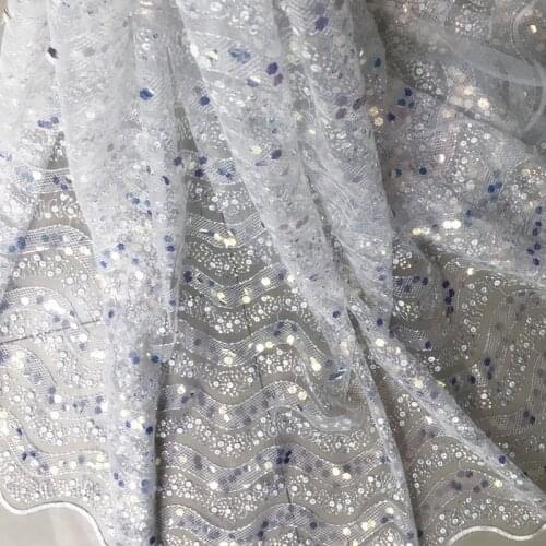 GLace 1Y/Lot New wave transparent sequins embroidered fabric for dress children wear sequins fabric mesh lace TX873