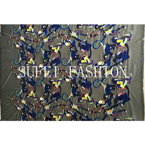 Quality 110cm wide blue-green monkey embroideried stretch acrylic cotton net lace wedding dress cheongsam fabric S148