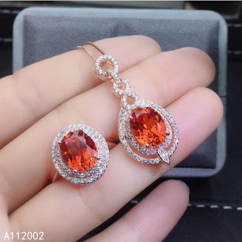 KJJEAXCMY fine jewelry natural garnet 925 sterling silver women gemstone pendant necklace chain ring set support test trendy