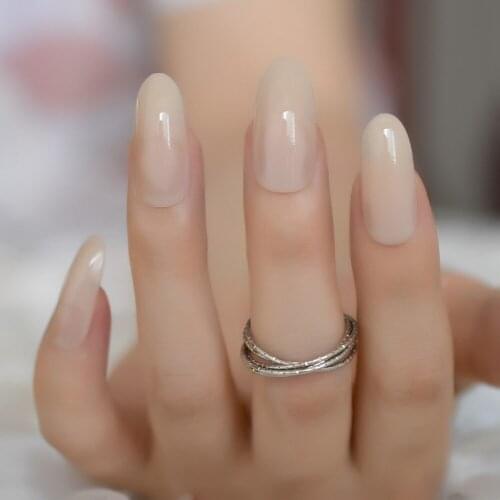 Classical Beige Color Fake Nails Long Oval Natural Gel Cover High Quality Faux Ongles Extend Your Nail with Glue Sticker