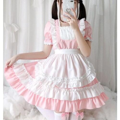 Sweet Lolita OP Maid Dress Pink Soft Girl Women Princess Dresses Kawaii cosplay Costume Classic Dress